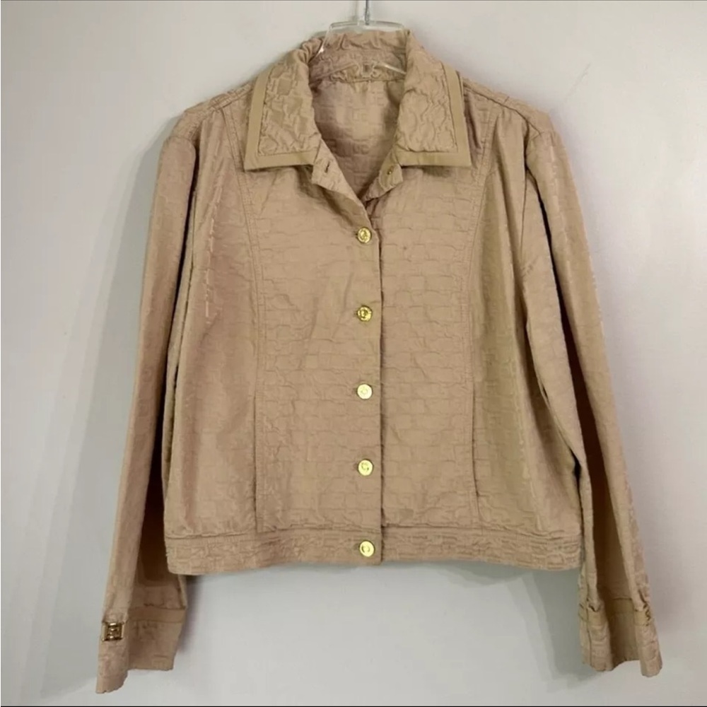 St. John Gold Button Down Collar Tan monogram Jacket